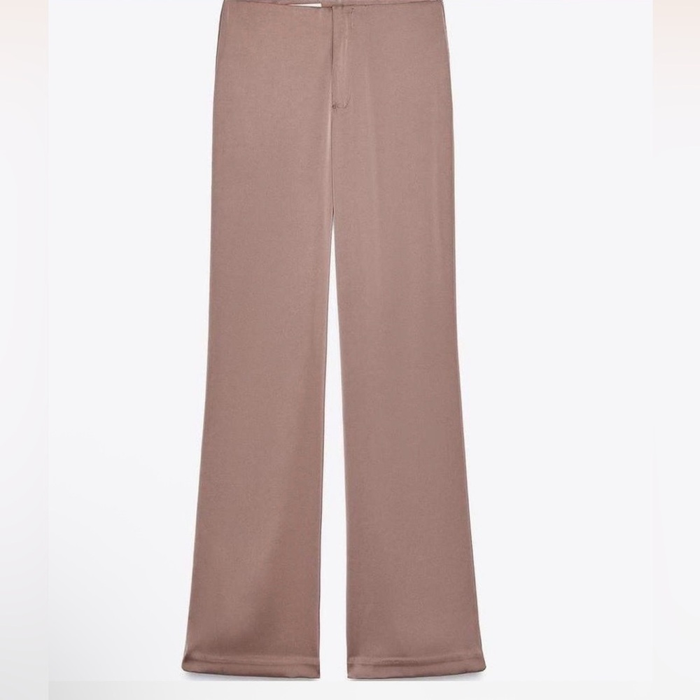 Zara Wide-Leg Satin Pants in Mauve Brown